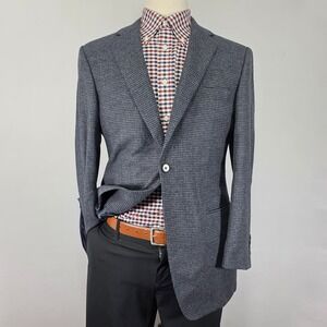 Samuelsohn Mens Sport Coat Blazer Two Button Flannel Wool Cashmere Blue Gray 40S